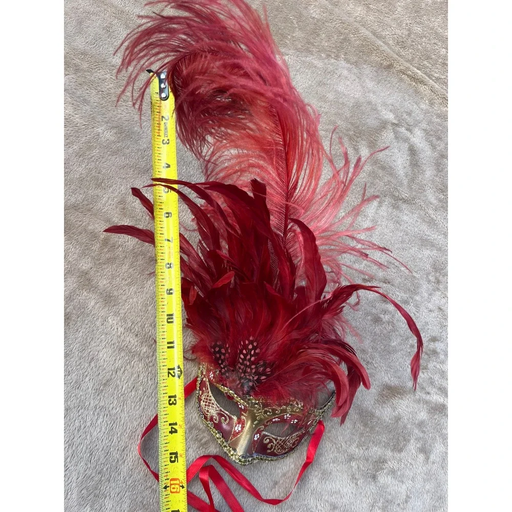 Red Feather Venetian Mask Masquerade Ball Mardi Gras‎ Party Costume Cosplay